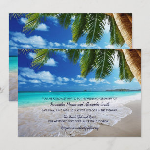 Faire-part de mariage tropical de plage de palmier