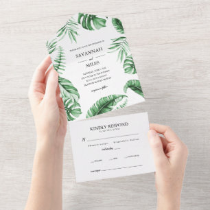 Faire-Part de Mariage Tropical Tout en Un