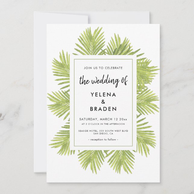 Faire-part de mariage tropicale de palmiers (Devant)