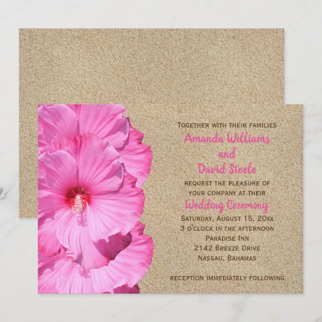 Faire-part de mariage tropicale (sable de plage et (Devant / Derrière)