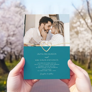 Faire-part de mariage turquoise avec code QR