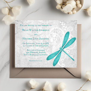 Faire-part de mariage turquoise de libellules