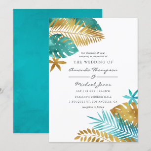 Faire-part de mariage turquoise et Gold Tropical