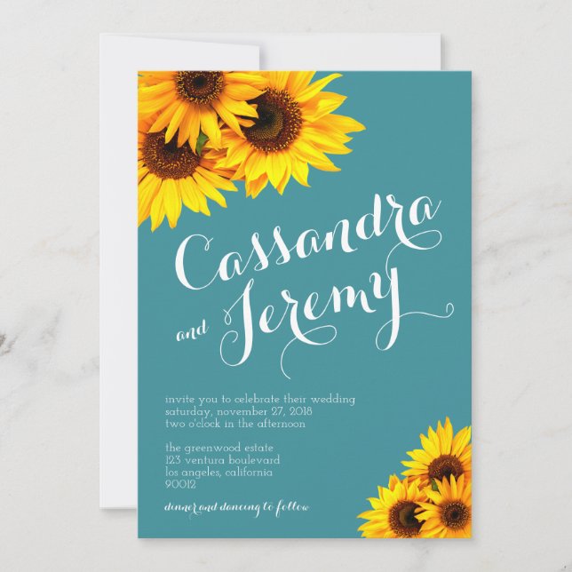 Faire-part de mariage turquoise et jaune de (Devant)