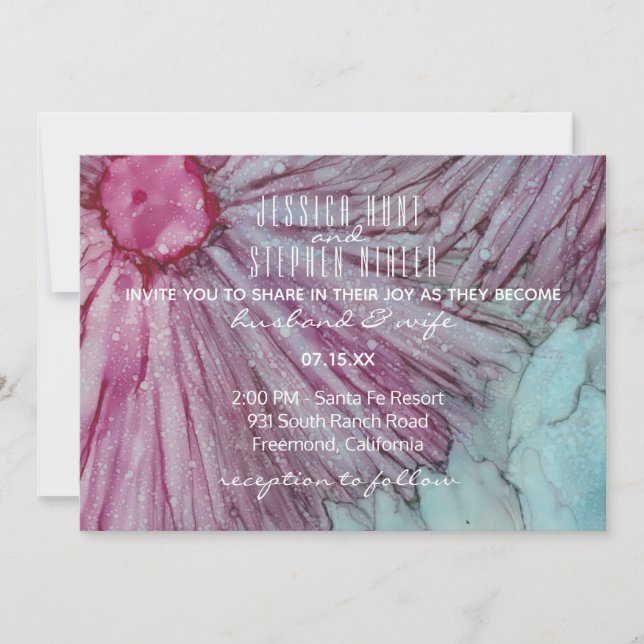 Faire-part de mariage Turquoise et Lavande (Devant)