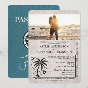 Faire-part de mariage turquoise Florida Passport