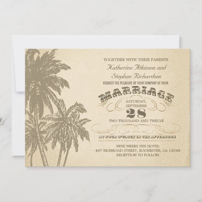 faire-part de mariage typographique vintage palmie (Devant)
