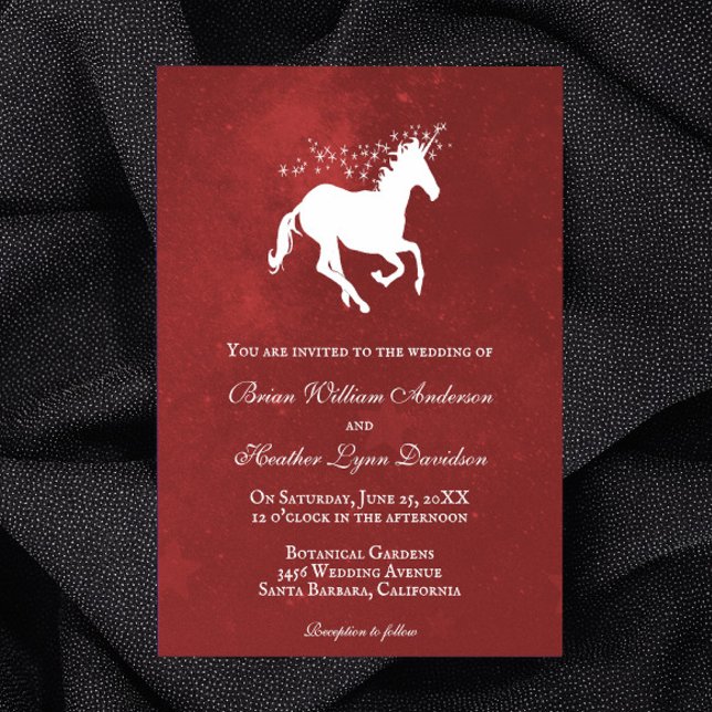 Faire-part de mariage Unicorne rouge (Red Unicorn Wedding Invitation)