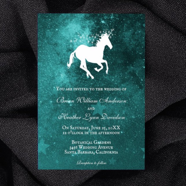 Faire-part de mariage Unicorne turquoise (Teal Unicorn Wedding Invitation)
