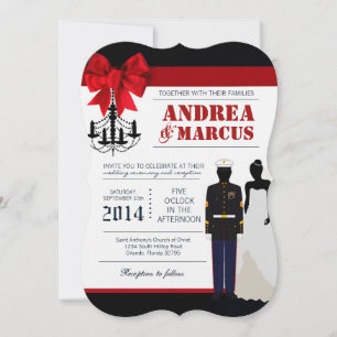 Faire-part de mariage uniforme de mariée marine 5x