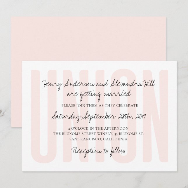 Faire-part de mariage Union // Blush (Devant / Derrière)