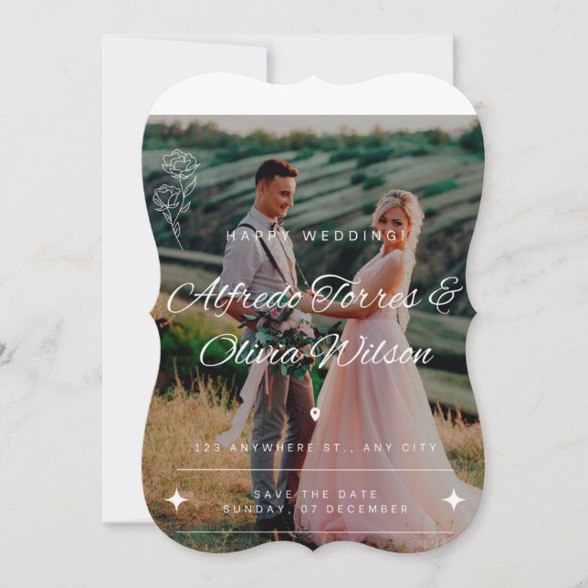 Faire-part de mariage Unique Enregistrer Les Dates (Devant)