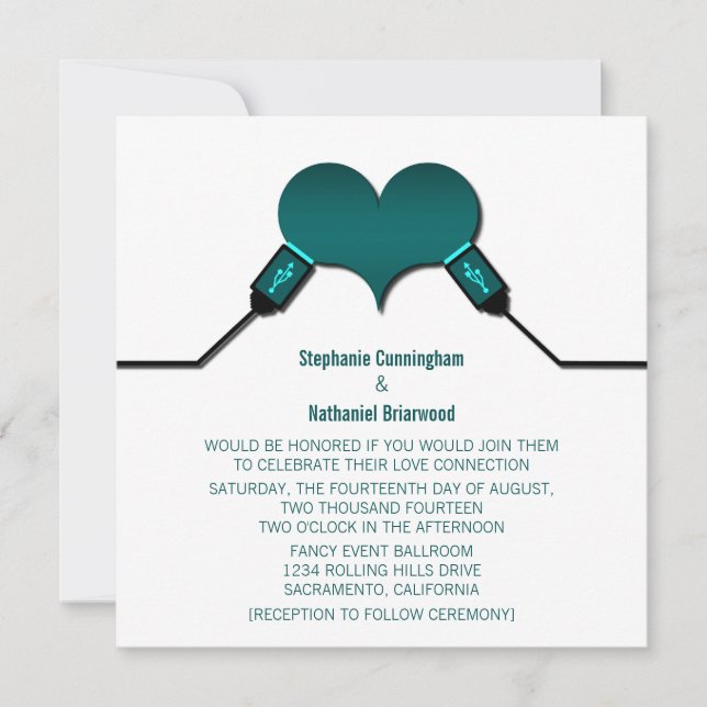 Faire-part de mariage USB Love Connection, Turquoi (Devant)