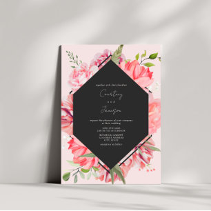 Faire-part de mariage végétal géométrique rose