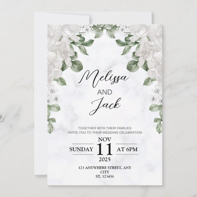 Faire-part de mariage végétal minimaliste (Devant)