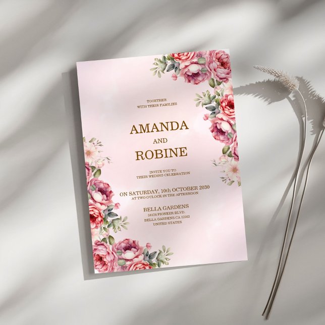 Faire-part de mariage végétal rose (Créateur téléchargé)
