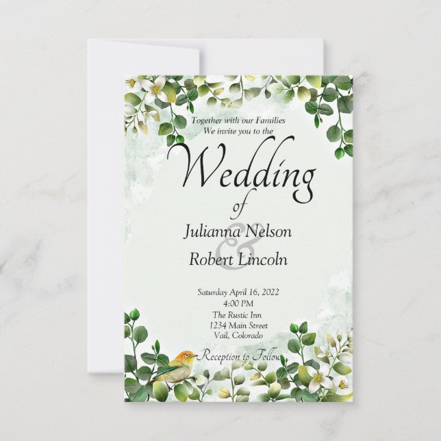 Faire-part de mariage verdoyant d'Eucalyptus (Devant)