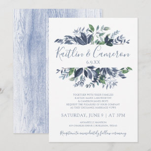 Faire-Part de Mariage Verdure - Bleu Poussiéreux &