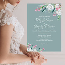 Faire-part de mariage vert à la menthe florale d'é
