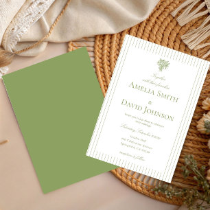Faire-part de mariage vert à rayures minimaliste c