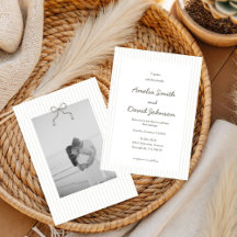 Faire-part de mariage vert à rayures minimaliste c