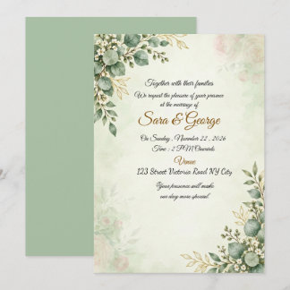 Faire-part de mariage vert botanique Eucalyptus