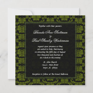 Faire-part de mariage vert Carré Damask