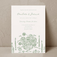 Faire-part de mariage vert de l'aile blanche dessi