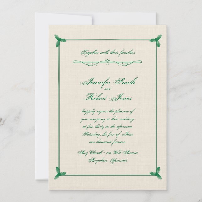 Faire-part de mariage vert d'hiver (Devant)