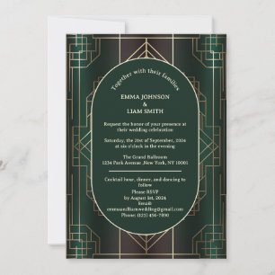 Faire-part de mariage vert émeraude des années 20 