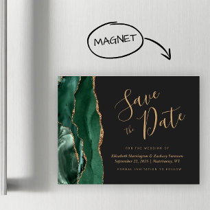 Faire-part de mariage vert émeraude foncé en agate