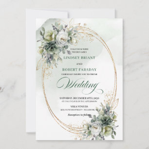 faire-part de mariage vert et or