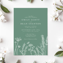 Faire-part de mariage vert fleur sauvage Floral