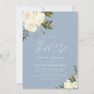 faire-part de mariage vert floral bleu poussiéreux