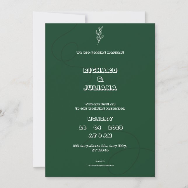 Faire-part de mariage vert Floral propre (Devant)