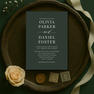 Faire-part de mariage vert foncé minimaliste et so