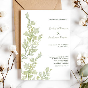Faire-part de mariage vert minimaliste aquarelle