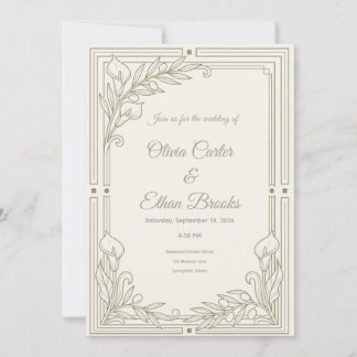 Faire-part de mariage vert neutre saga Olive moder