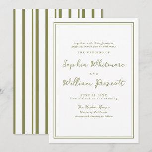 Faire-part de mariage vert olive moderne et terreu