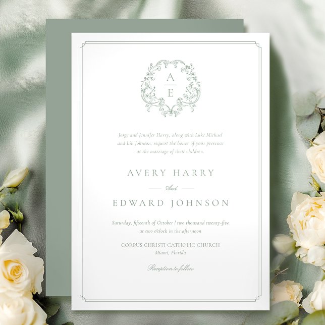 Faire-part de mariage Vert Sage formel (Créateur téléchargé)