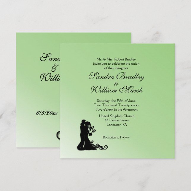 Faire-part de mariage vert simple (Devant / Derrière)
