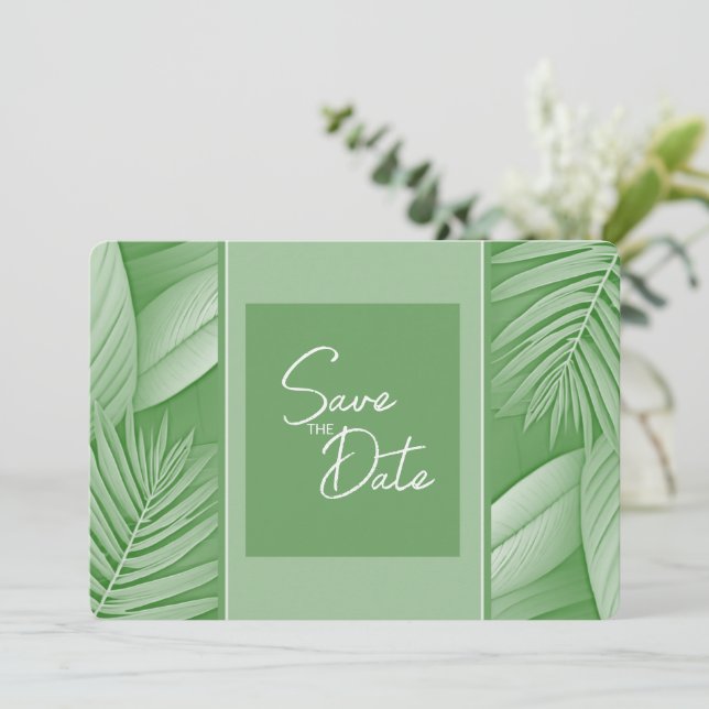 Faire-part de mariage vert tropical pour annoncer  (Debout devant)