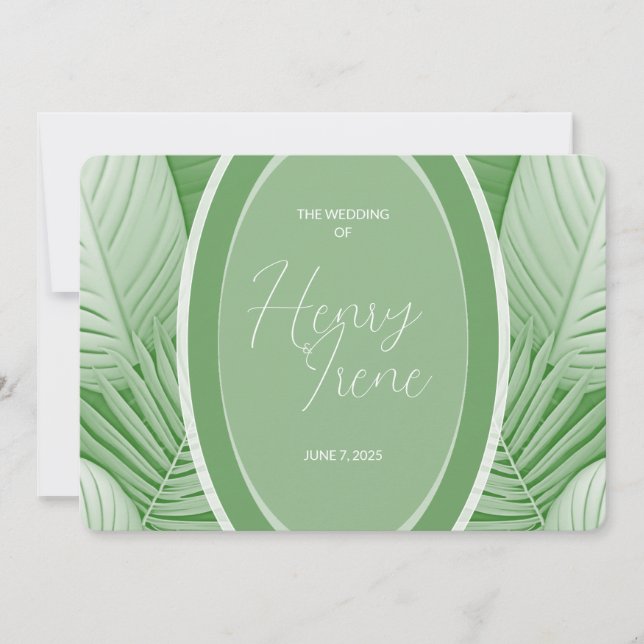 Faire-part de mariage verte tropicale (Devant)