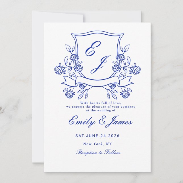 faire-part de mariage victorienne Floral bleu (Devant)