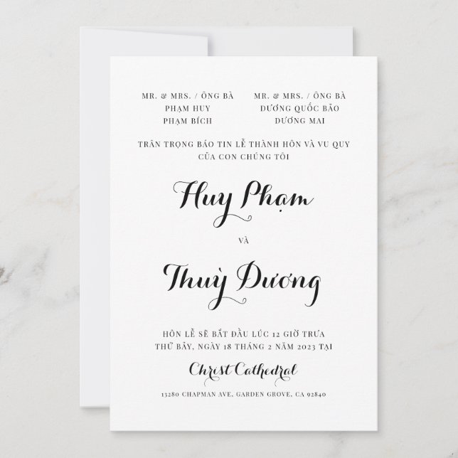 Faire-part de mariage vietnamien uniquement (Devant)