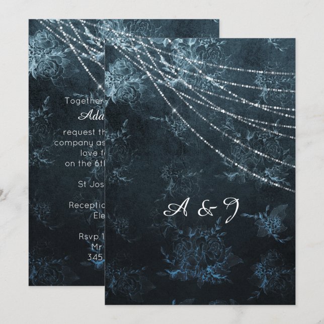 FAIRE-PART DE MARIAGE vintage Blue Navy (Devant / Derrière)