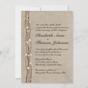 Faire-part de mariage Vintage Burlap Twine Pearls