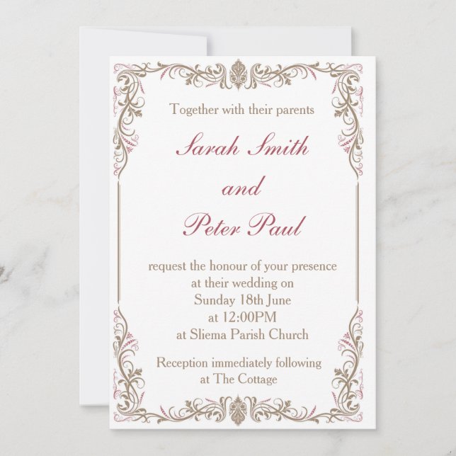 Faire-part de mariage vintage/classique (Devant)