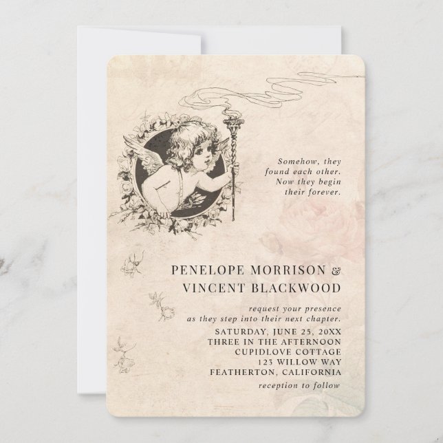Faire-part de mariage vintage Cupid Love (Devant)