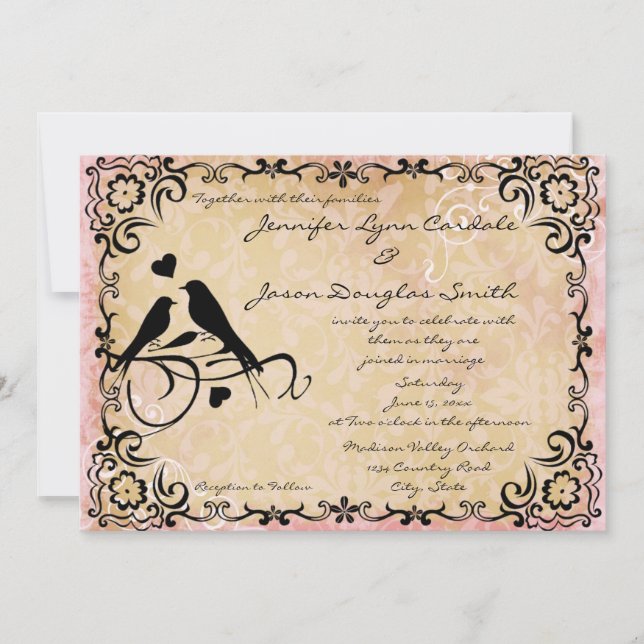 Faire-part de mariage vintage de cadre de rouleau (Devant)